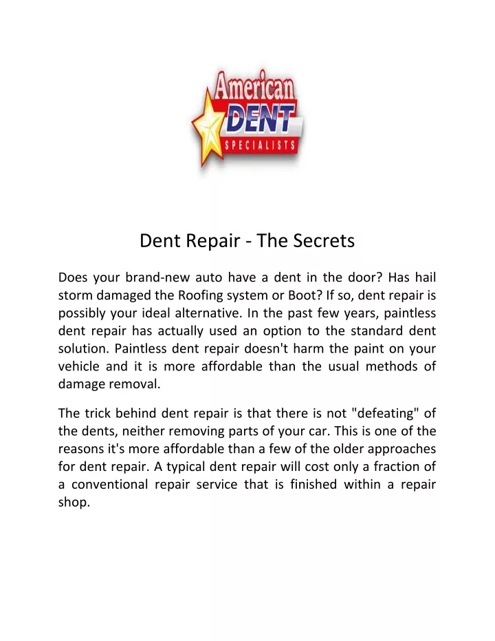 dent repair the secrets