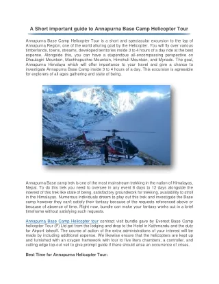 A Short important guide to Annapurna Base Camp Helicopter Tour