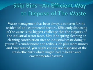 skip bins an efficient way to dispose of the waste