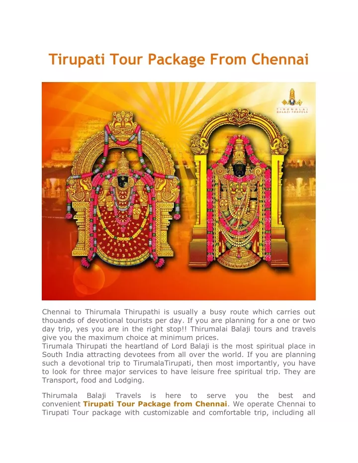 tirupati tour package from chennai