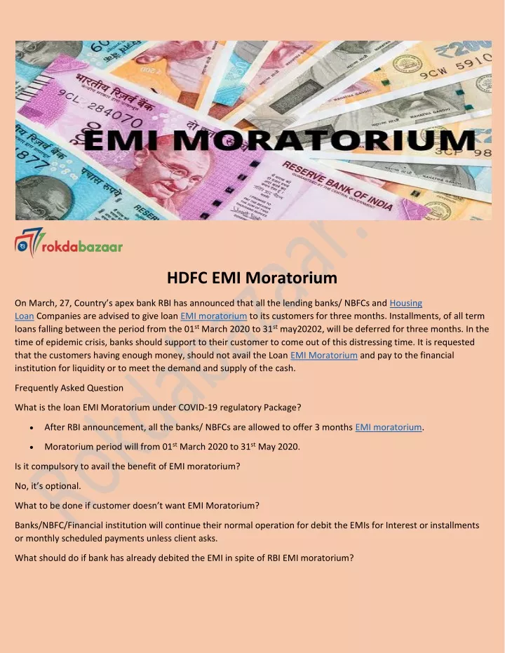 hdfc emi moratorium