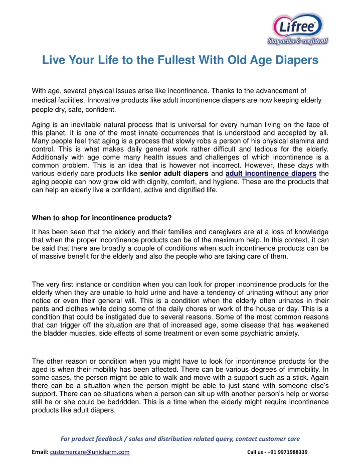 live your life to the fullest with old age diapers