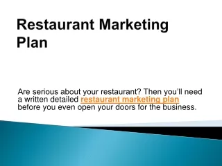 Restaurant Marketing Plan