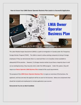 LMIA Business Plan And LMIA Owner Operator Business Plan Service