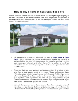 How to buy a Home in Cape Coral like a Pro