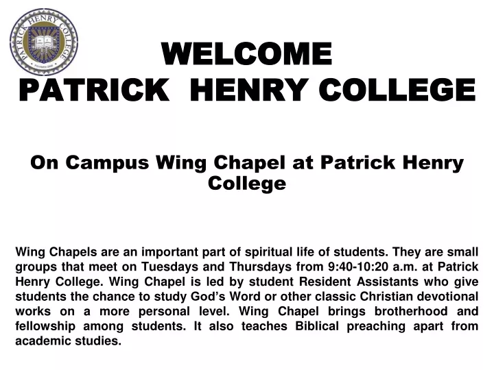 welcome patrick henry college