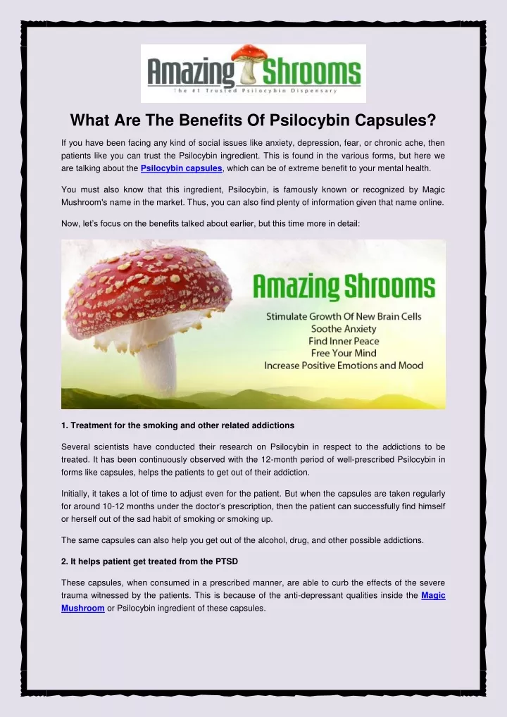 what are the benefits of psilocybin capsules