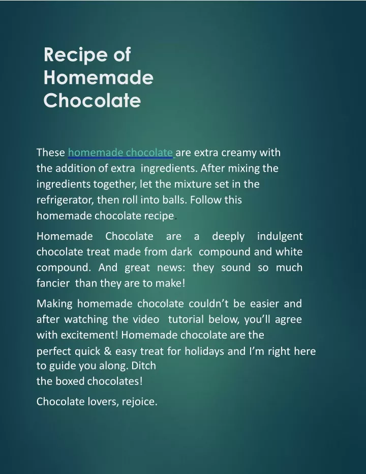 recipe of homemade chocolate