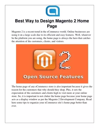 best way to design magento 2 home page