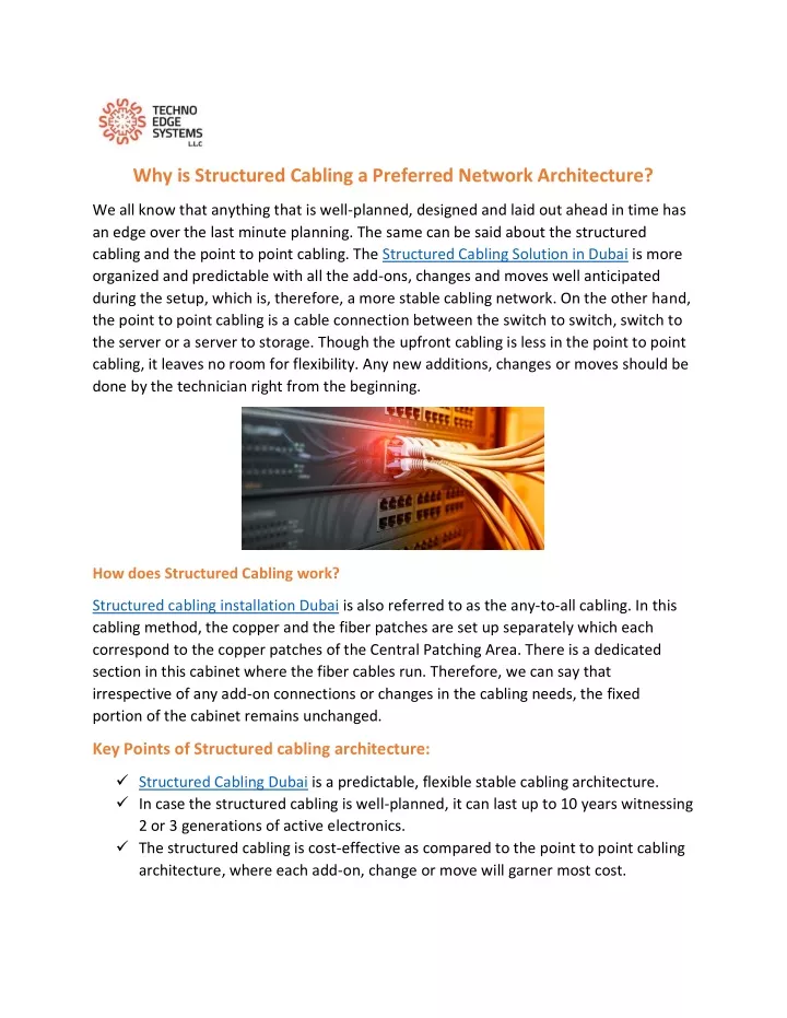 why is structured cabling a preferred network