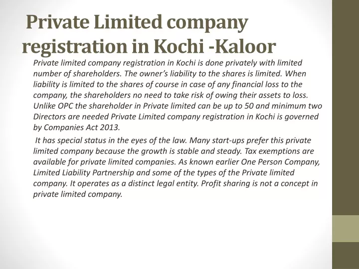 private limited company registration in kochi