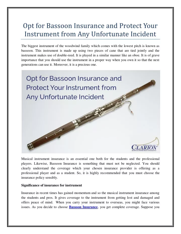 opt for bassoon insurance and protect your