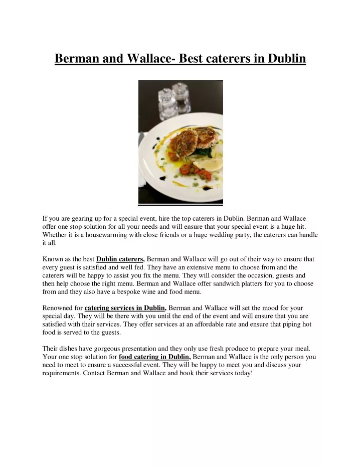 berman and wallace best caterers in dublin