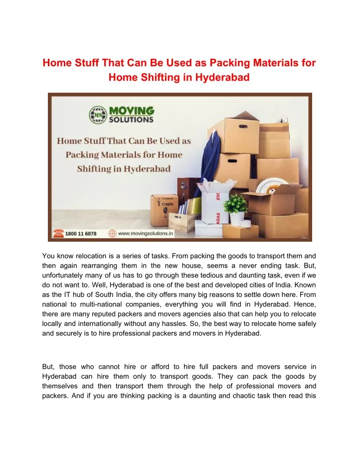 home stuff that can be used as packing materials