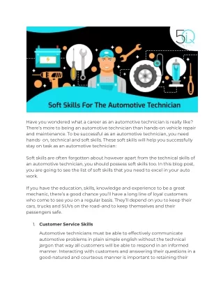What Are The Required Skills For The Automotive Technician?