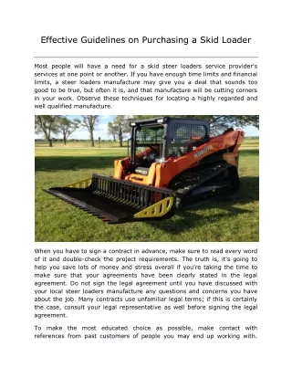 Effective Guidelines on Purchasing a Skid Loader