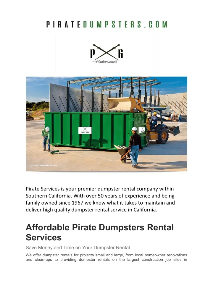 pirate services is your premier dumpster rental