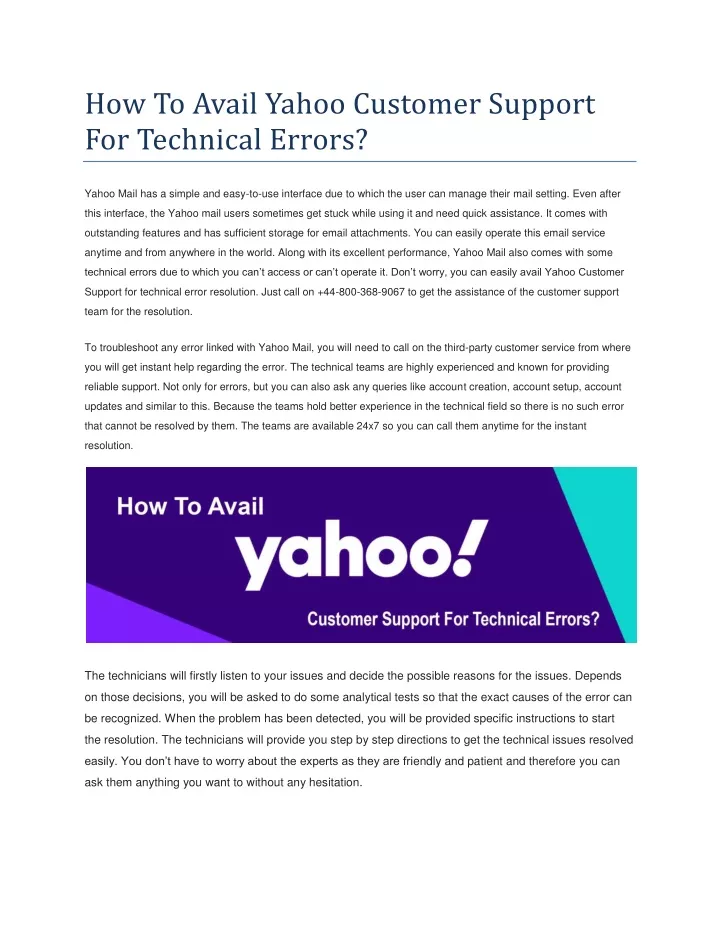 how to avail yahoo customer support for technical