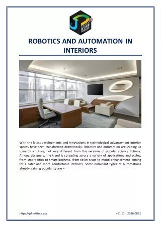 ROBOTICS AND AUTOMATION IN INTERIORS