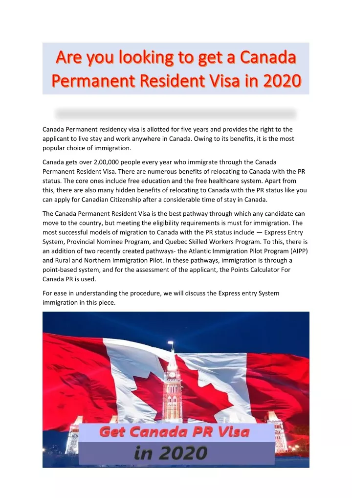 canada permanent residency visa is allotted