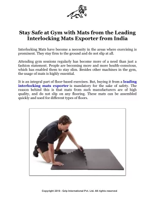 Stay Safe at Gym with Mats from the Leading Interlocking Mats Exporter from India