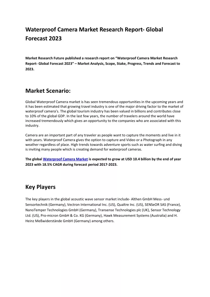 waterproof camera market research report global