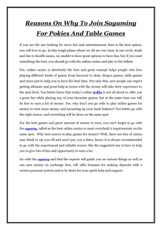 reasons on why to join sagaming