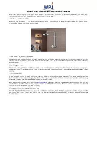 how to find the best putney plumbers online