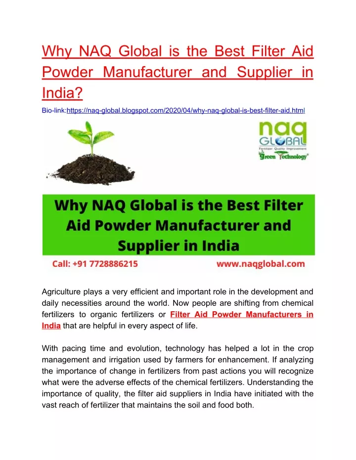 why naq global is the best filter aid powder