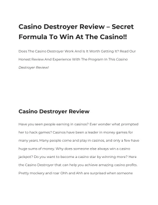casino destroyer review secret formula