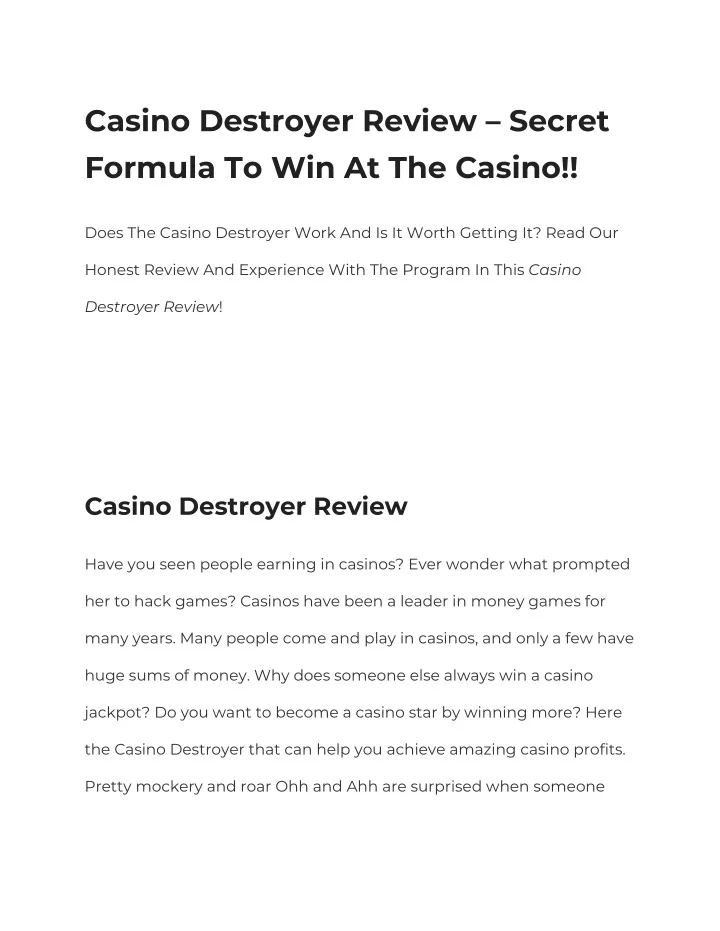 casino destroyer review secret formula