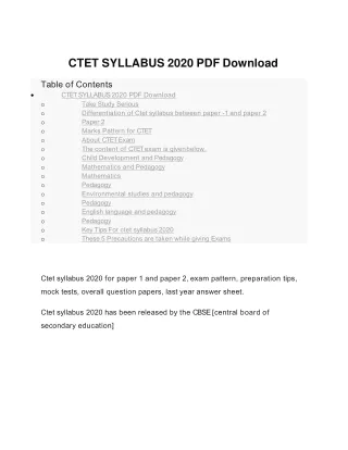 Ctet Syllabus 2020 | Updated And Revised syllabus | Exam Safalta