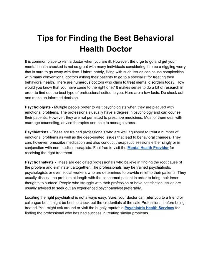 tips for finding the best behavioral health doctor