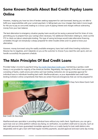 some known details about bad credit payday loans