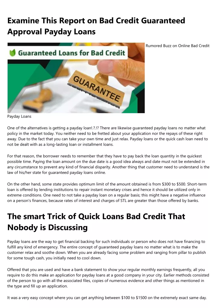 examine this report on bad credit guaranteed