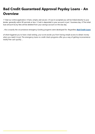 bad credit guaranteed approval payday loans