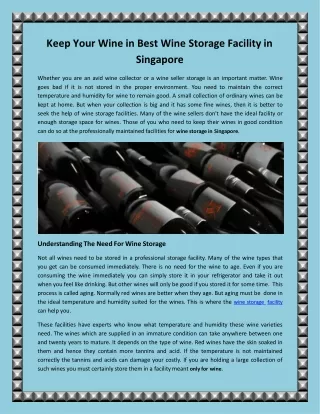 Keep Your Wine in Best Wine Storage Facility in Singapore