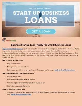 Business Startup Loan: Apply for Small Business Loans