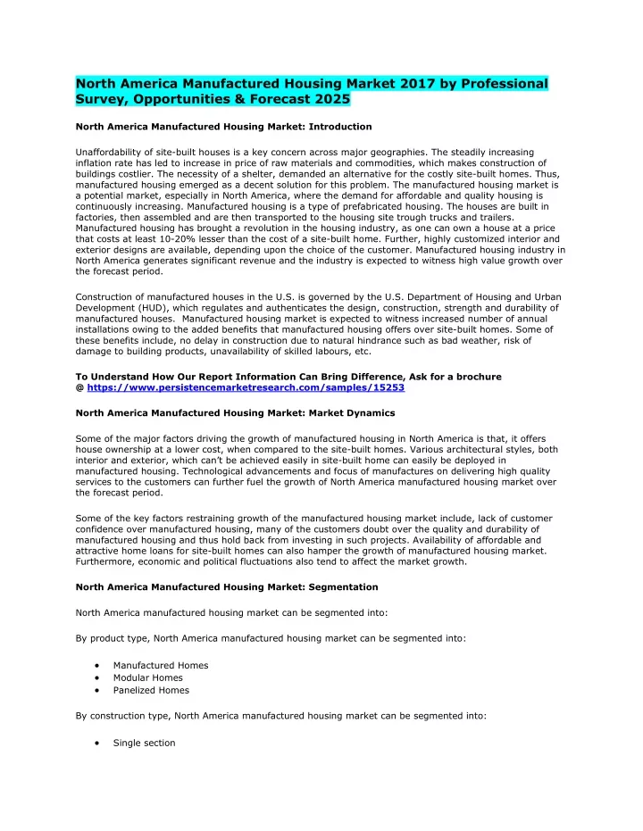 north america manufactured housing market 2017