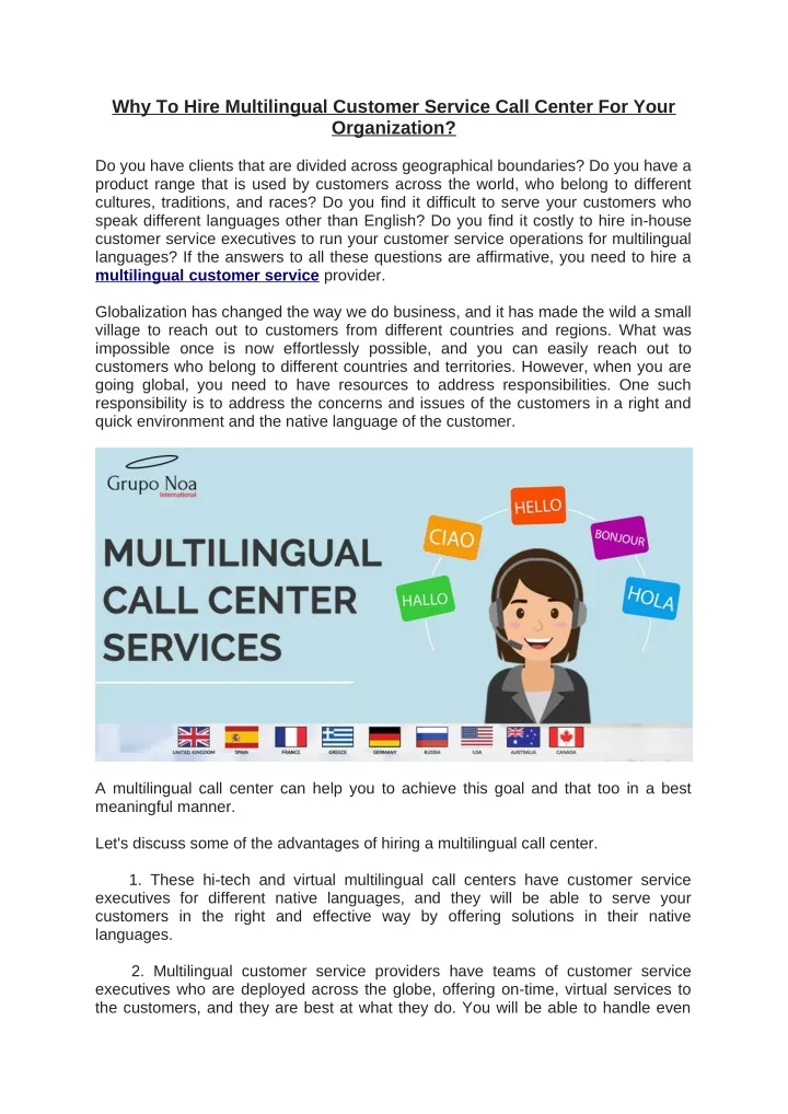 why to hire multilingual customer service call