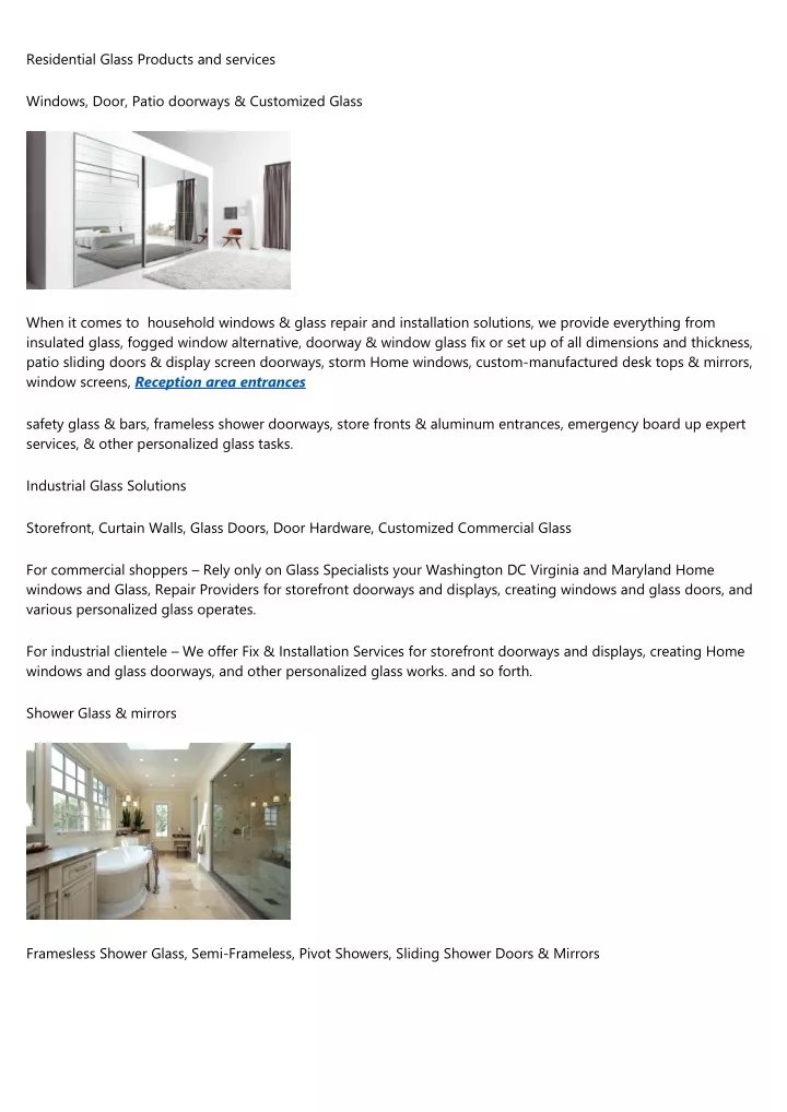 residential glass products and services
