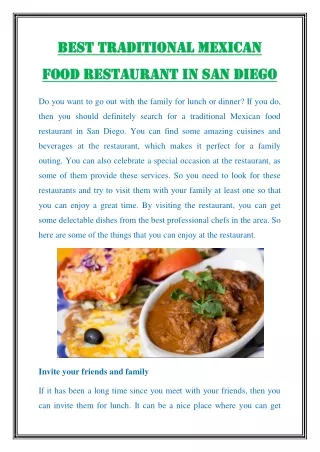 Best Traditional Mexican Food Restaurant in San Diego