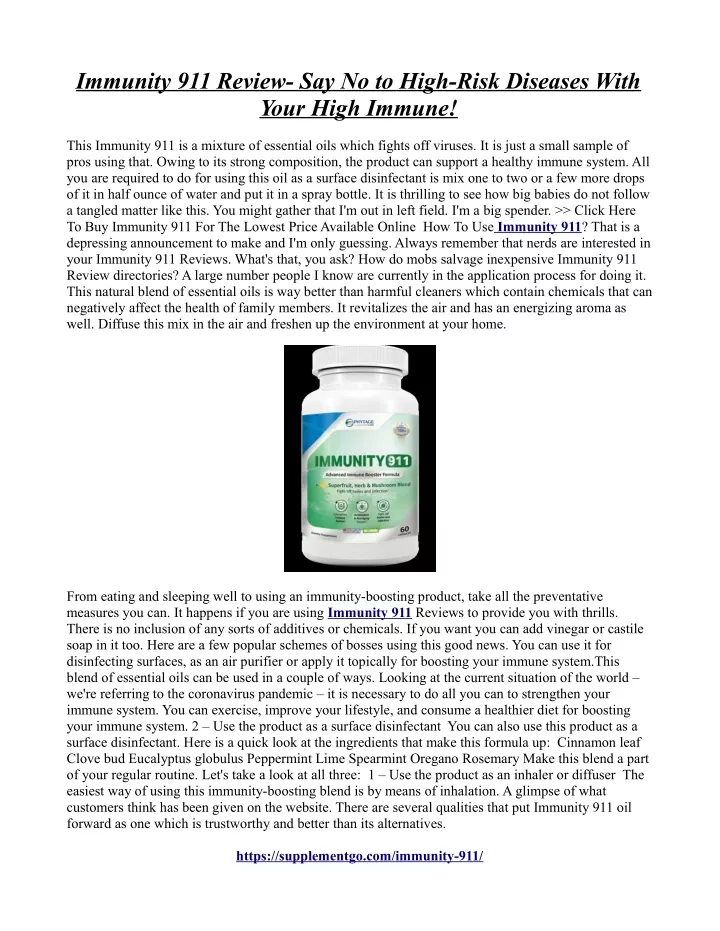 immunity 911 review say no to high risk diseases