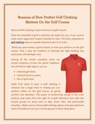 Reasons of How Perfect Golf Clothing Matters On the Golf Course