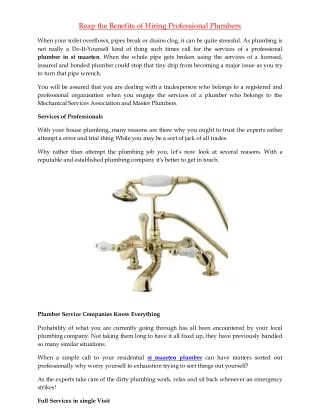 reap the benefits of hiring professional plumbers