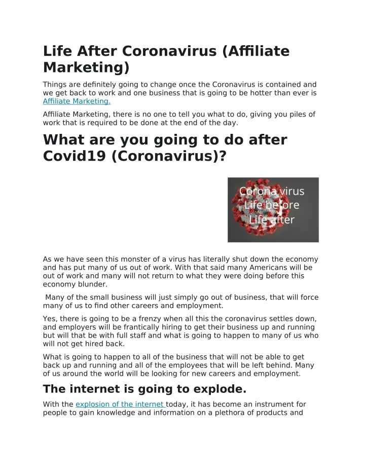 life after coronavirus affiliate marketing