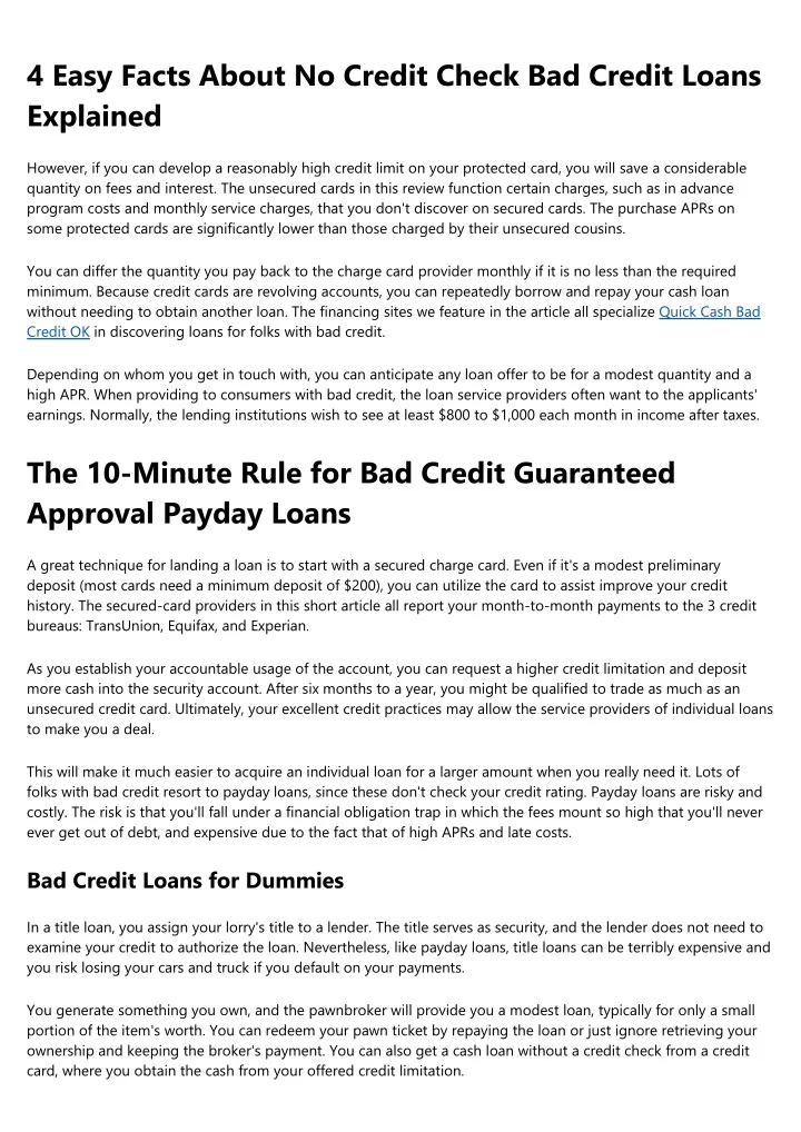 4 easy facts about no credit check bad credit