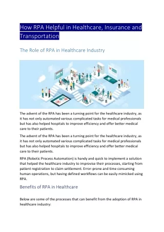 How RPA Helpful in Healthcare, Insurance and Transportation