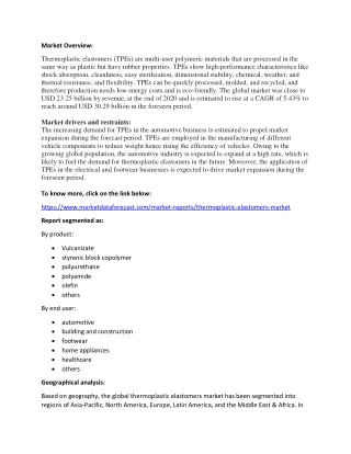 Thermoplastic Elastomers Market Outlook, Trends, Size and Growth to 2025