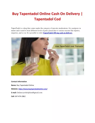 Buy Tapentadol Online Cash On Delivery | Tapentadol Cod